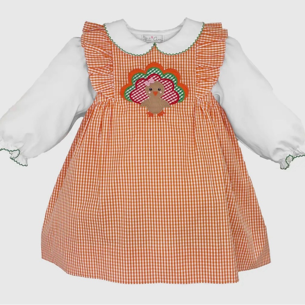 Petit Ami Orange Gingham Kids Costume Dress